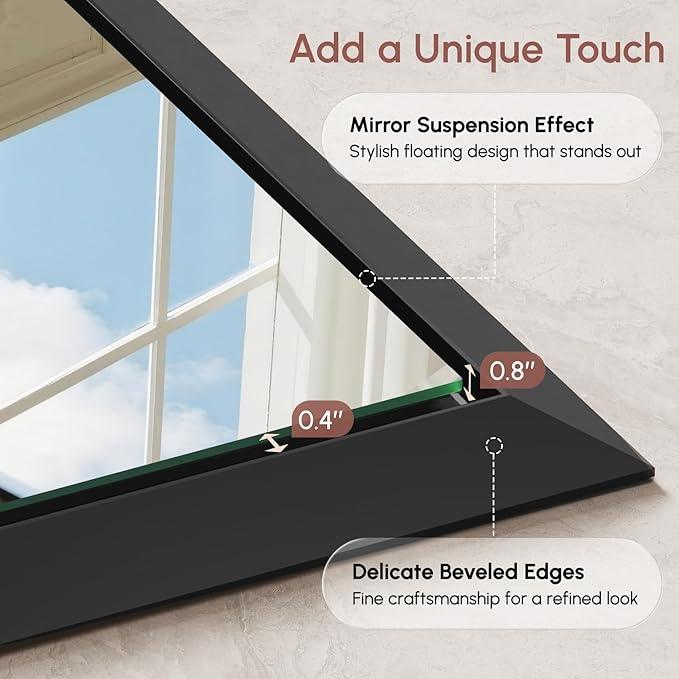 USHOWER 24x32 Inch Bathroom Mirror, Beveled Aluminum Framed Mirrors for Bathroom Sink, Rectangular Bathroom Vanity Mirror, Anti-Rust Small Wall Mirror, Brushed Black Bathroom Mirror - ModernBath
