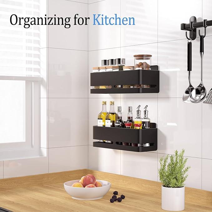 Shower Shelf, 2-Pack, Heavy-Duty Bathroom Storage Shelf, Large Capacity No-Drill Bathroom Organizer, Black Metal Storage Basket, Adhesive Installation - ModernBath