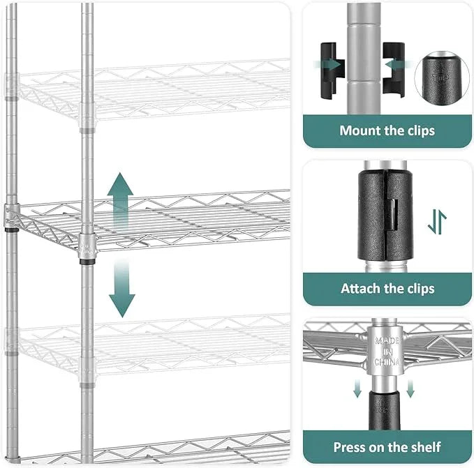 Homdox 6-Tier Storage Shelf Wire Shelving Unit Free Standing Rack Organization with Adjustable Leveling Feet, Stainless Side Hooks, Silver - ModernBath