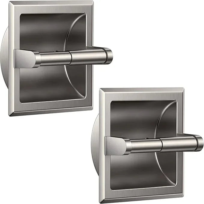 FORIOUS Recessed Toilet Paper Holder, Stainless Steel Durable Tissue Roll Holder Wall Mount for Bathroom Space Saving Design with Mounting Bracket, 2 Pack Brushed Nickel - ModernBath
