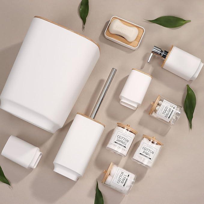 IMAVO Bathroom Accessories Set,White Bathroom Set,11 Pieces Bathroom Accessory Set,Trash Can for Bathroom Accessories Décor and Housewarming Gifts - ModernBath