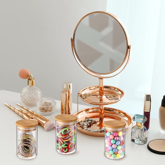 6 Pack Glass Apothecary Jars with Lids Bamboo Bathroom Accessories Cotton Balls Pads Swabs Holder Jar Bathroom Canisters for Vanity Accessories Storage - ModernBath