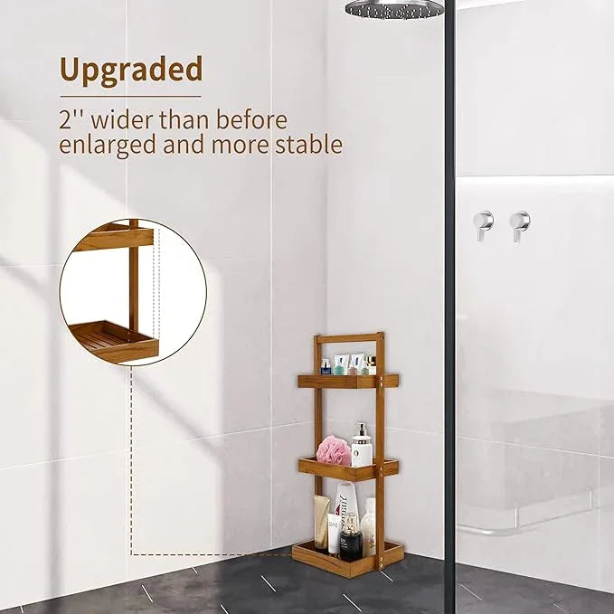 Utoplike Teak Shower Caddy Shelf, Standing Shower Organizer for Bathroom Corner, Wooden Freestanding Racks Storage for Inside Shower, Bath, Office, Stand Up 3 Tier Kitchen Desktop Organization - ModernBath