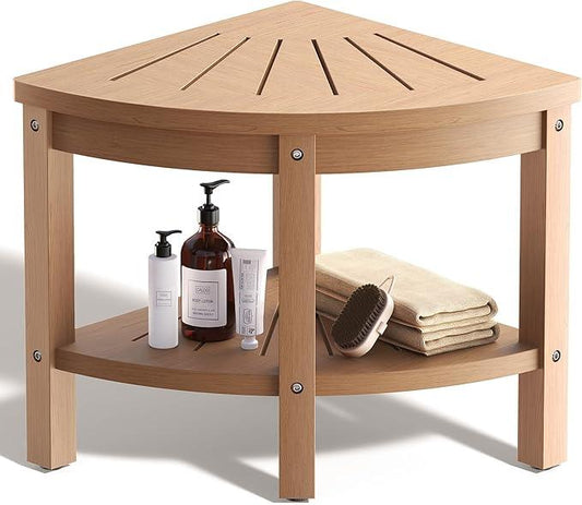 ACUEL Shower Stool for Inside Shower, Corner Shower Stool, Shower Bench Seat with Storage Shelf for Shaving Legs Plastic Spa Bath Step Foot Rest for Bathroom Small Place - ModernBath