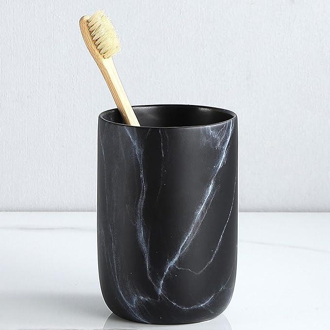 Black Marble Toothbrush Holder - Ceramic Toothbrush Holders for Bathrooms Toothbrush Toothpaste Holders Set, Black Bathroom Tumbler Cups Reusable Toothbrush Mouthwash Cup, Bathroom Counter Organizer. - ModernBath