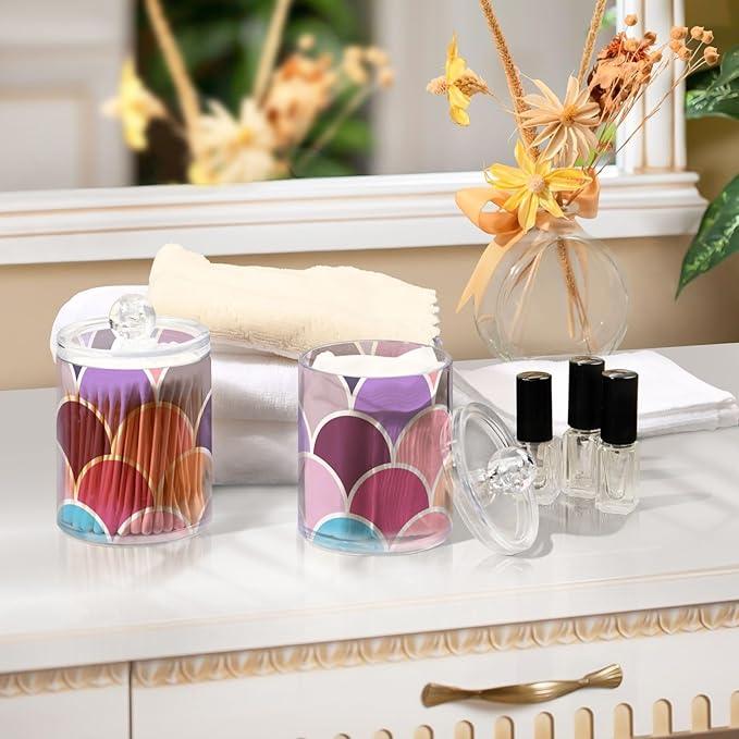 Tatenale Qtip Holder Bathroom Set Q tip Cotton Ball Swab Pad Dispenser Container Organizer Plastic Jars with Lids Storage 2Pack Abstract Geometric Shape - ModernBath
