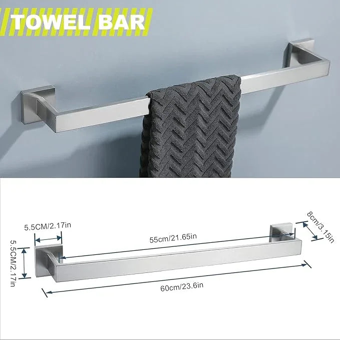 Brushed 4-Piece Bathroom Hardware Set Premium Stainless Steel Bath Towel Bar Sets Wall Mounted Square Bathroom Accessories Kit, 23.6 Inch Brushed Nickel - ModernBath