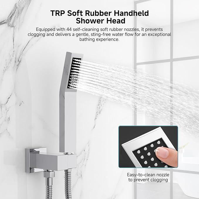 SR SUN RISE Shower Faucet Set & System - 12 Inch Rainfall Shower Head & Handle Set Wall Mounted Polished Chrome Solid Brass Valve Trim Kit Included - ModernBath