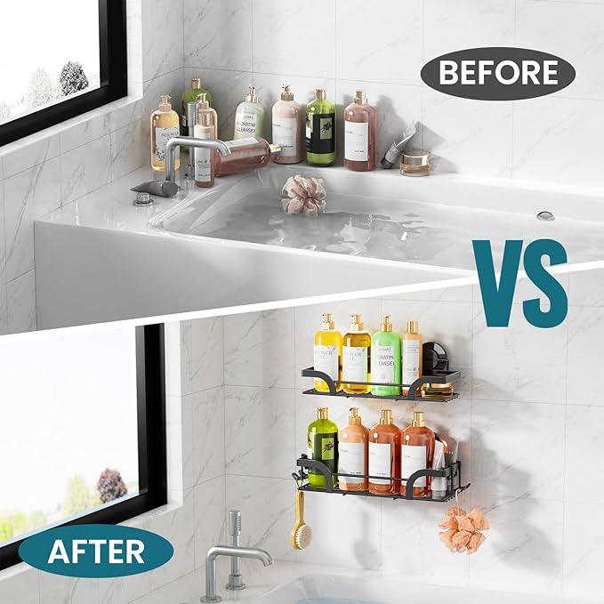 TAILI Shower Caddy Suction Cup 2 Pack, Heavy Duty Bathroom Basket, Bath Shelves for Inside, Stainless Steel Shower Holder Organizer for Bathroom Storage & Home Decor, No Drilling,Black - ModernBath
