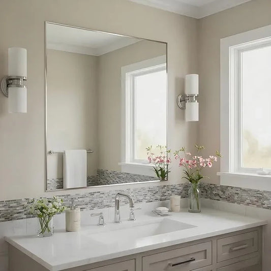 Bonverre 30x30 Inch Nickel Bathroom Mirror for Wall, Aluminum Frame Rectangle Rectangular Vanity Mirror, Modern Large for Bedroom, Living Room, Horizontal or Vertical - ModernBath