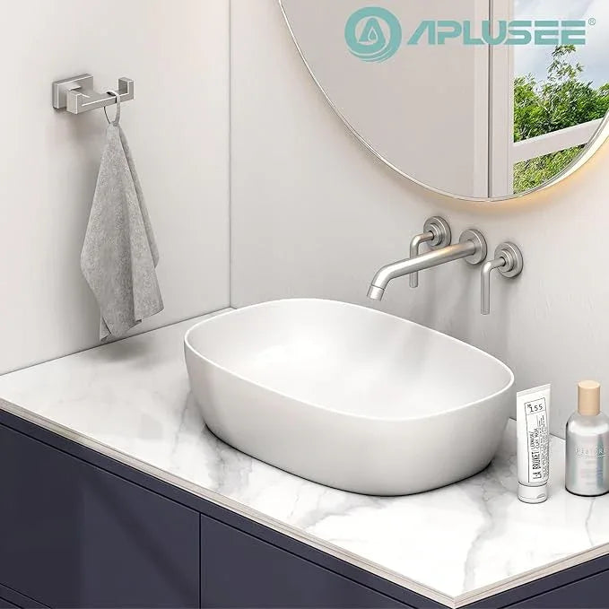 APLusee Square Double Towel Hook, 304 Stainless Steel Dual Coat Holder, Modern Bathroom Kitchen Storage Hanger Wall Mounted, Brushed Nickel - ModernBath
