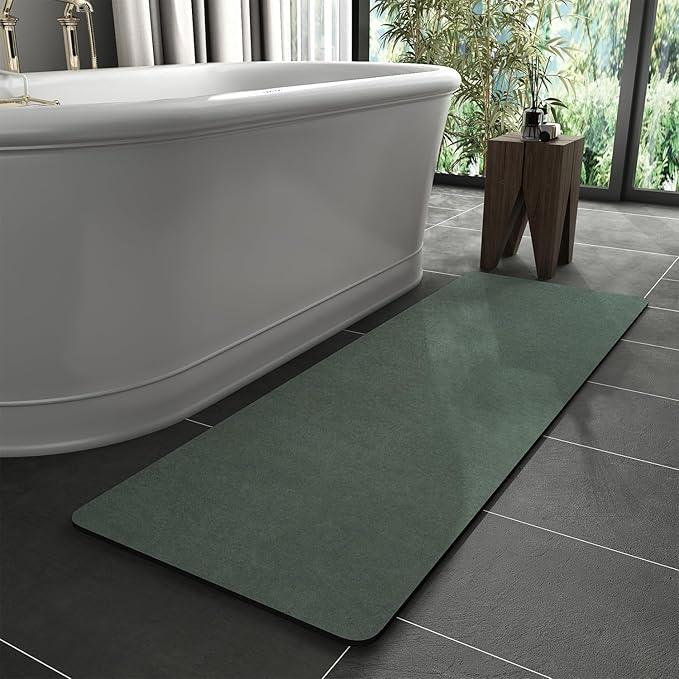 MontVoo -Bath Mat Rug-Rubber Backing Non Slip Quick Dry Absorbent Thin Bathroom Rugs Fit Under Door-Faux Suede Surface Bathroom Floor Mats-Shower Rug for in Front of Bathtub Shower Green 24"X70" - ModernBath