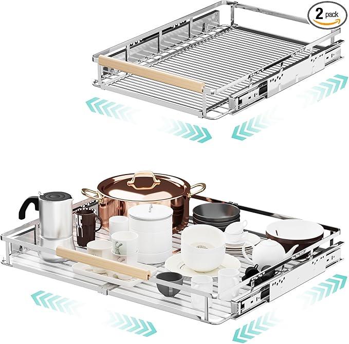 2Pack Expandable Pull Out Cabinet Organizer, Adjustable Width:17.1~28''W x 22.5''D Under Sink Organizer, Drawer Storage Shelves for Kitchen, Bathroom, Closet, Pantry, Cupboard, Pots, Pans - ModernBath