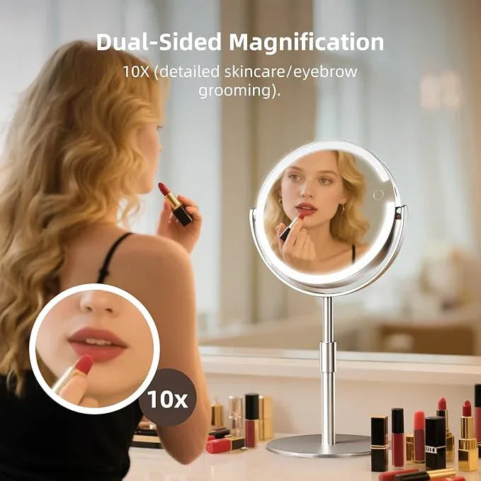FRANO Lighted Makeup Mirror with Magnification (1X/10X), 8" Round Magnifying Vanity Mirror with Lights, Cordless Double Sided Light Weight Aluminum Alloy - Gifts Idea - ModernBath