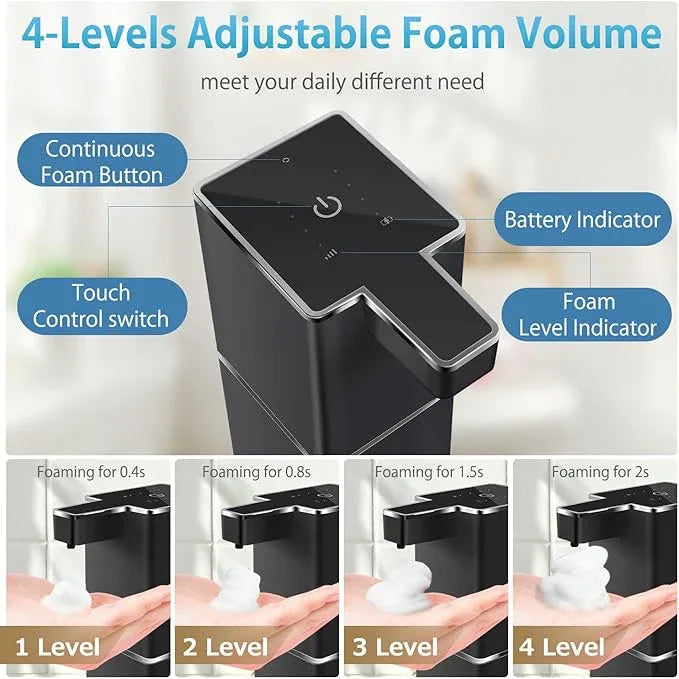 JEMISUN Automatic Foaming Soap Dispenser Touchless 380ml/12.8oz Rechargeable Hand Soap Dispenser Wall Mounted 4 Levels Adjustable Foam Soap Pump for Bathroom Kitchen Dish Soap - ModernBath
