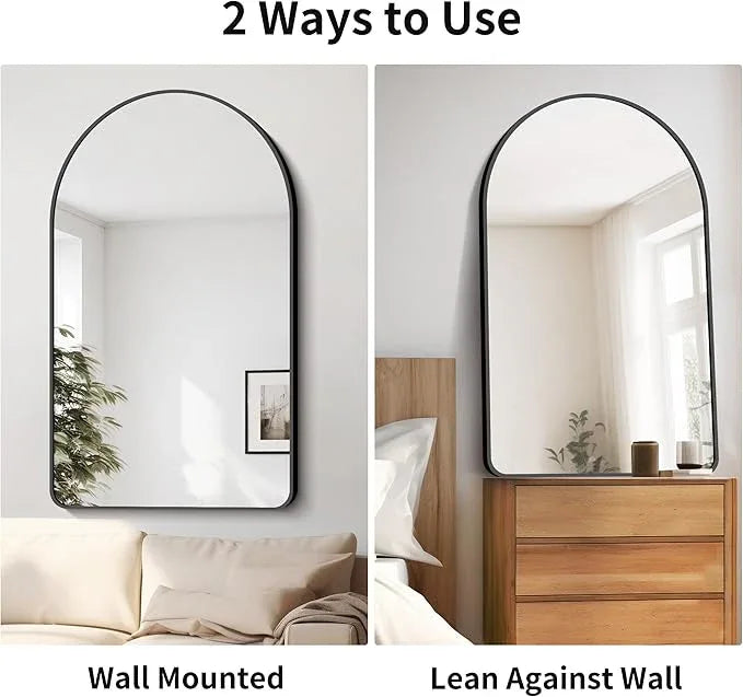 FORBATH Arched Mirror 30x50 Inch, Black Bathroom Mirror Wall Mounted Modern Black Aluminum Alloy Frame Decor Large Dresser Mirror for Bedroom Living Room Entryway, Hanging or Leaning Against Wall - ModernBath