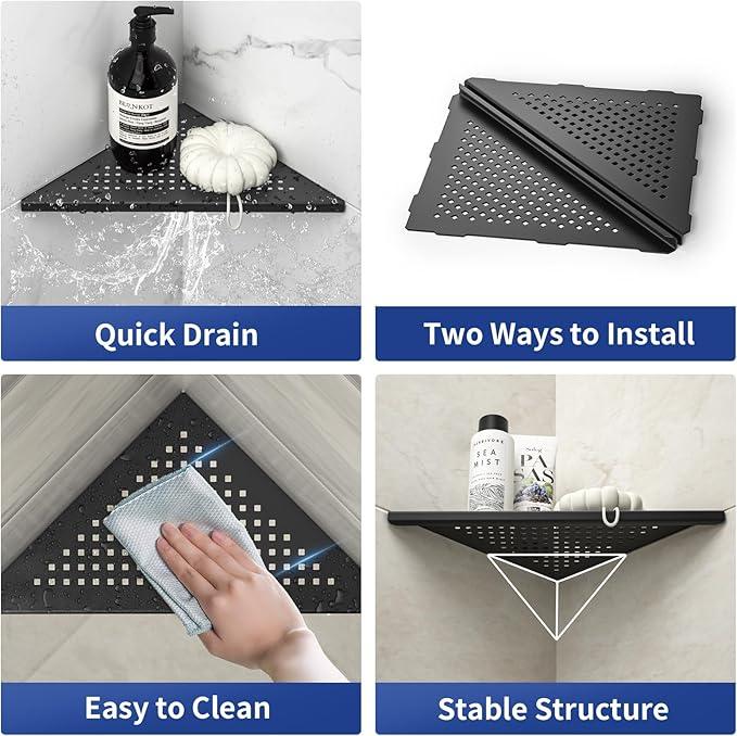 Corner Shower Shelf, 10" Matte Black 304 Stainless Steel Grout in Shelf Rack for for Tiled Wall, Recessed Bathroom Shelf - ModernBath