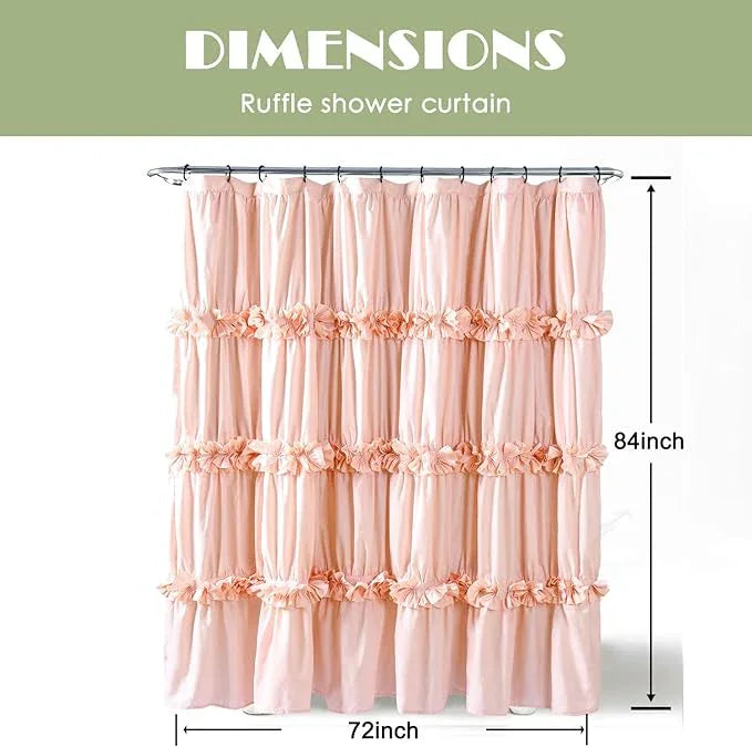 Homechoice Decor Peach Ruffle Shower Curtain, Vintage Handcrafted Bow Tie Bath Curtain for Master Bathroom, Ruched Microfiber Bathroom Curtain with 12 Buttonholes, 72" W x 84" H (LQ-10) - ModernBath