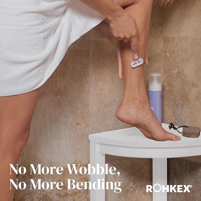 ROHKEX Waterproof Corner Shower Stool - White Waterproof Shower Bench for Shaving Legs & to Sit On - Easily Assembled Corner Bench & Shelf - Restroom Organizer - Restroom Home Decor Gift Idea - ModernBath