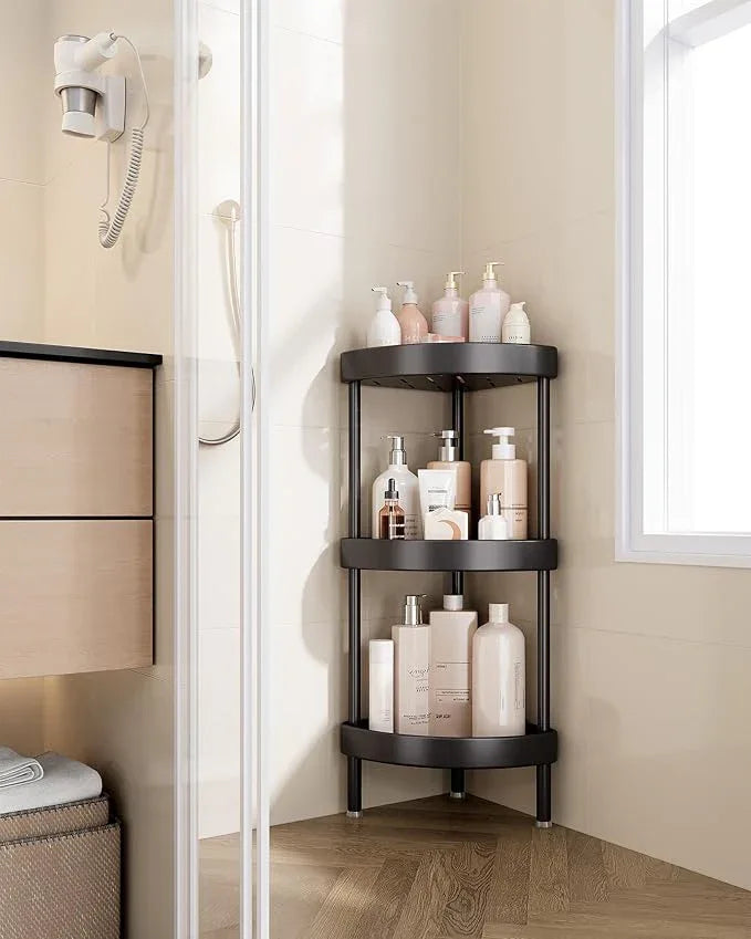 Nieifi Corner Shower Caddy Stand-3 Tier Rustproof Anodized Aluminum Standing Shower Organizer-Shower Caddy Corner-Dual Stability to Anti-Shaking-Height-Adjustable Legs for Uneven Surfaces-Black - ModernBath