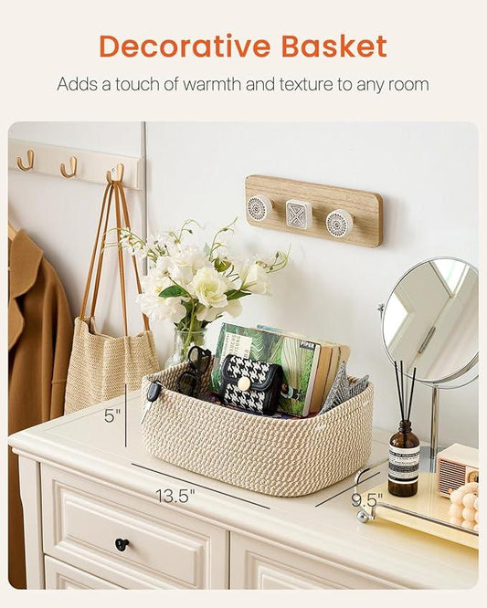 Small Woven Basket, 13.5 x 9.5 x 5 Inches, Storage Basket for Organizing, Cute Small Rope Shelf Closet Cube Storage Bins Baskets for Shelves, Dog Toy Gift Baskets Empty, 3 Pack Brown - ModernBath