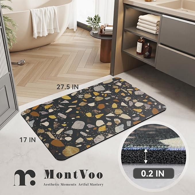 MontVoo -Bath Mat-Non Slip Thin Bathroom Rugs Fit Under Door- Quick Dry Absorbent Faux Suede Surface Grey Bathroom Floor Mats-Shower Rug for in Front of Bathtub Shower Black & Multi Color 17x27.5 - ModernBath
