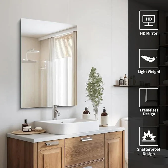 CILIBER Frameless Mirror, 24x36 Inch Bathroom Mirror for Wall, Rectangle Bathroom Vanity Mirrors with Polished Edge, Hangs Horizontally or Vertically for Bathroom, Bedroom and Living Room - ModernBath