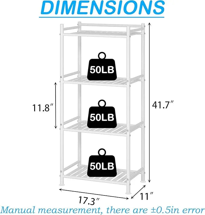 4 Tier Bathroom Storage Open Shelf Unit, Free-Standing Metal Corner Rack Shelving for Kitchen, Living Room, Hallway (White, Wider 4 Tier) - ModernBath