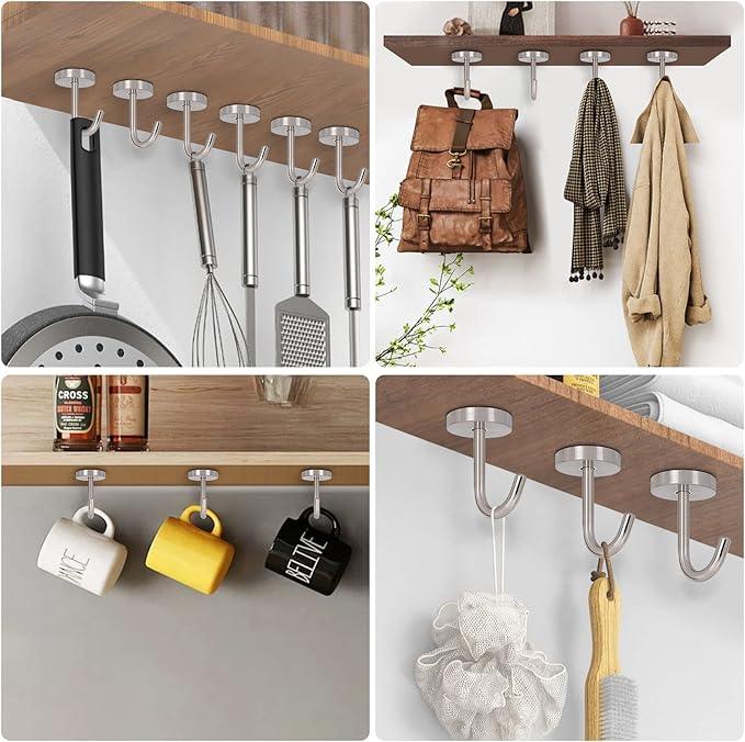 NearMoon Coat Hooks, Wall Mount Hooks for Hanging Hat Hurse Robe, 304 Stainless Steel Heavy Duty Towel Hangers for Bathroom Livingroom Kitchen-Ceiling Hook, 6 Pack (2 Inch, Brushed Nickel) - ModernBath