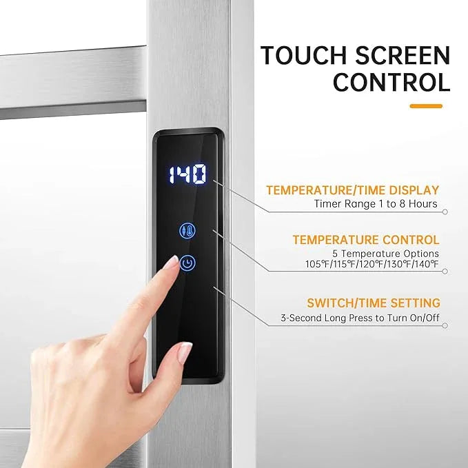 Towel Warmer Rack, Heated Towel Racks for Bathroom, Wall Mounted Towel Warmer, Stainless Steel 8-Bars Drying Rack with Intelligent Touch Screen Timer, Brushed Nickel - ModernBath