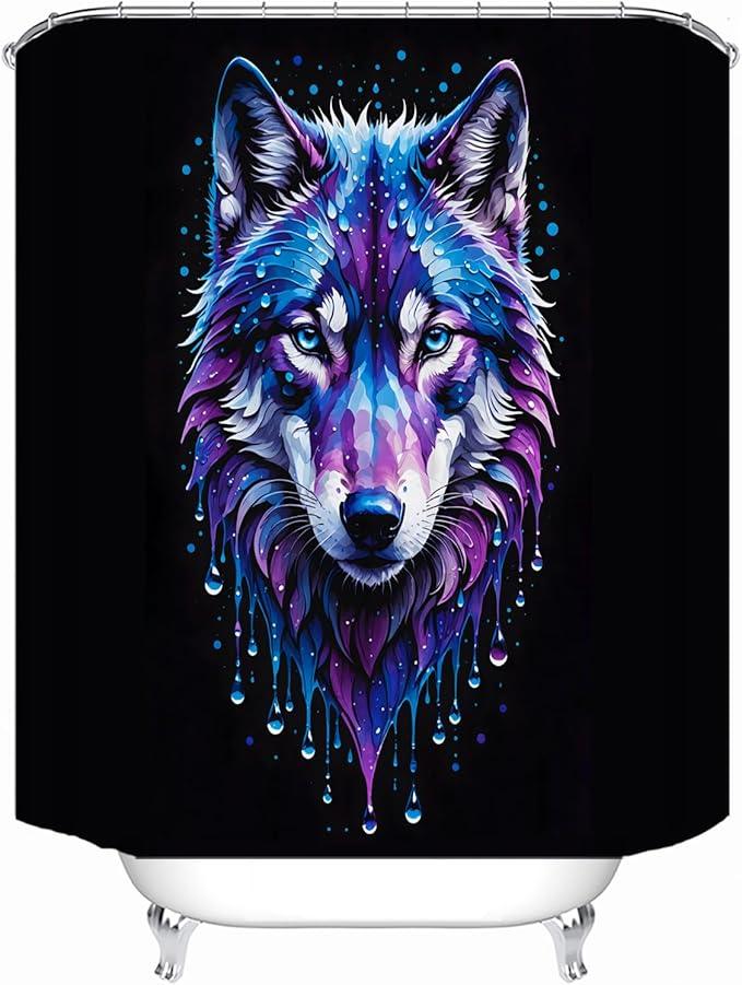 LYFANS Bathroom Using A Black Background Wolf Head 3D Shower Curtain, Luxury Bathtub Standard Shower Curtains, Waterproof and Bright Fabric Shower Curtain, Size (72x72 Inches) - ModernBath