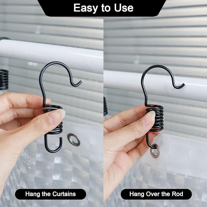 12 PCS Set of Shower Curtain Hooks, Spiral Hard Spring Shower Curtain Rings, Decorative Silver Shower Curtain Hook Rings, Rust Proof Shower Curtain Rings, Shower Curtain Hooks, Black - ModernBath