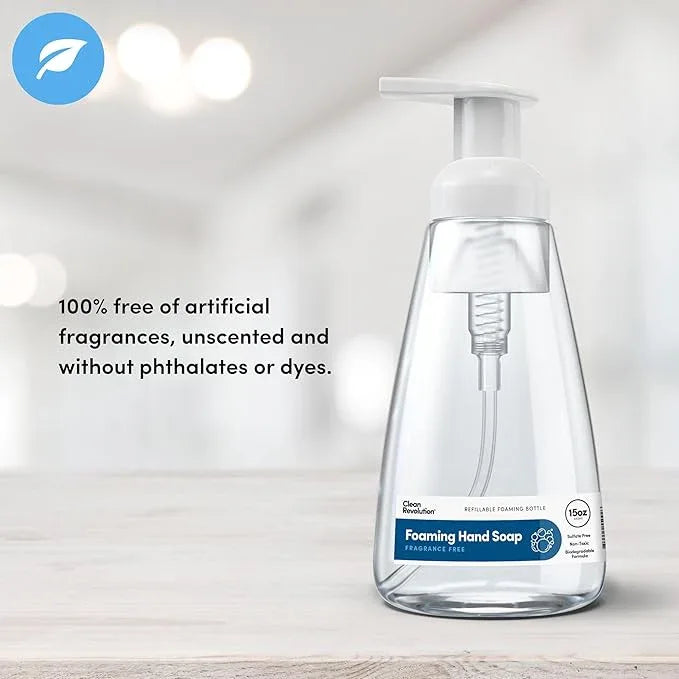 Clean Revolution Ready to Use Foaming Hand Soap| Three Pack | Jumbo 15oz Bottles | Gentle, Moisturizing & Eco-Friendly | Real Essential Oils | Fragrance Free | 45 Total Fl Oz, Clear - ModernBath
