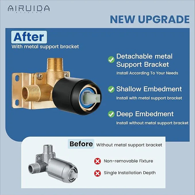 Airuida Shower Faucet Set and Handle Set Single Function Shower Trim Kit Ceiling Mount Rainfall Shower System with Male Threads and Rough-in Valve 10 Inch Square Shower Head Matte Black - ModernBath