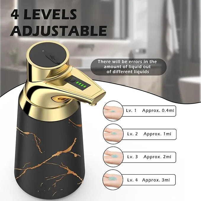 Greatmay Adjustable Automatic Soap Dispenser Touchless, Ceramic Material，4 Adjustable Levels， Type-c Rechargeable Operated Sensor Liquid Soap Pump，Touch-Free Hand Sanitizer Dispenser (Black Gold) - ModernBath