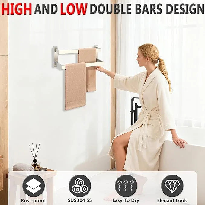 Alise 16 Inch Double Towel Bars for Bathroom Wall Mount,Towel Holder Double Towel Racks for Bathroom Lavatory,SUS304 Stainless Steel Towel Rail Towel Hanger for Walls,Brushed Nickel - ModernBath