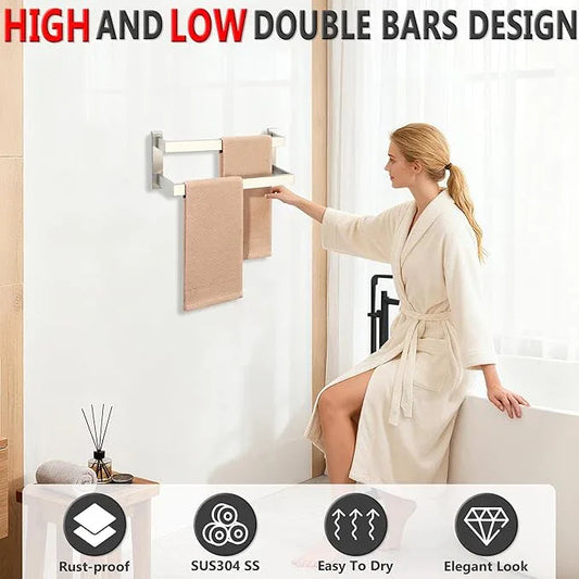 Alise 16 Inch Double Towel Bars for Bathroom Wall Mount,Towel Holder Double Towel Racks for Bathroom Lavatory,SUS304 Stainless Steel Towel Rail Towel Hanger for Walls,Brushed Nickel - ModernBath