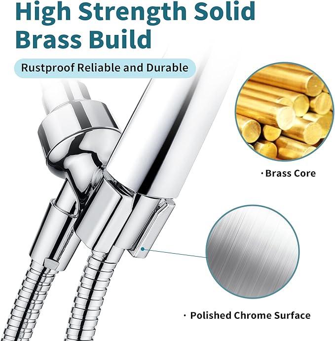 BRIGHT SHOWERS All Metal Handheld Shower Head Holder, Adjustable Shower Arm Mount with 360 Degree Rotatable Brass Ball Joint and Hose Connector, Universal Wall Hook Bracket, Chrome - ModernBath
