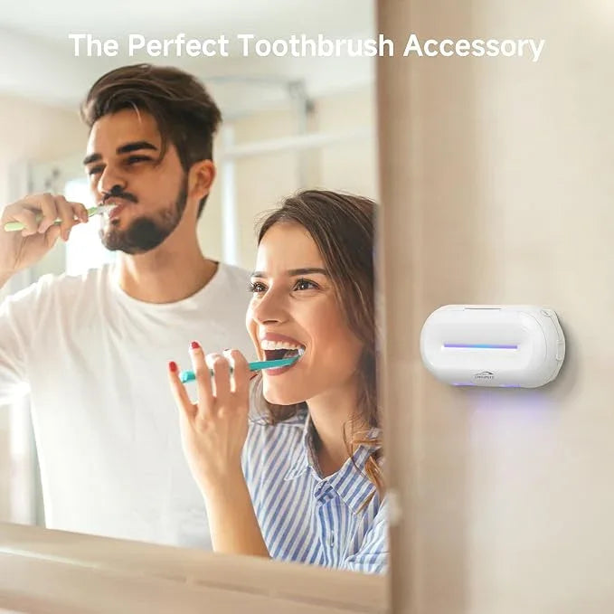 SHGUMITE Toothbrush Holder Sanitizer - Toothbrush Dryer and Cleaner, Wall Mounted Holder with 10000mAh Rechargeable Battery, Triple-Light Cleaning + Rapid Drying System for Bathroom - ModernBath
