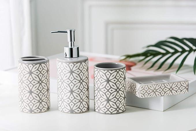 Wodlo - Groovy Bathroom Accessories Set - Complete Bath Accessory Sets Includes Soap Dispenser, Toothbrush Holder, Tumbler, Soap Dish, - ModernBath