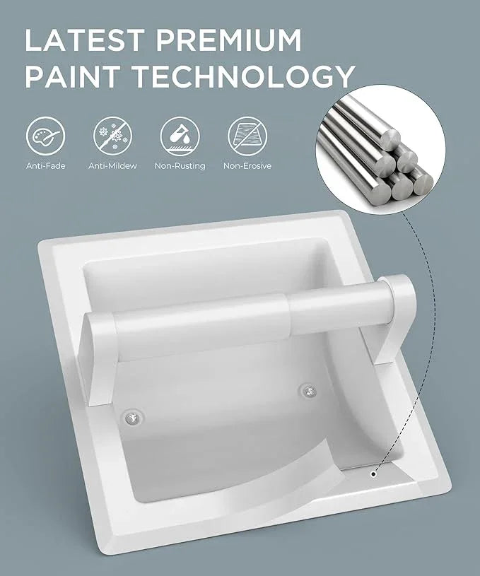 FORIOUS Recessed Toilet Paper Holder, Stainless Steel Durable Tissue Roll Holder Wall Mount for Bathroom Space Saving Design with Mounting Bracket, in Wall Toilet Paper Dispenser Insert, White - ModernBath