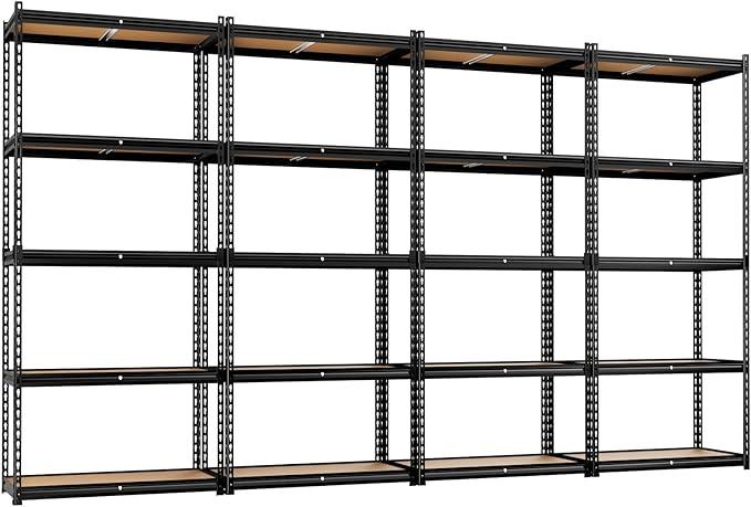 LEVELEVE 5-Tier Storage Shelving Unit, 2020 lbs Capacity, Heavy Duty Adjustable Metal Utility Shelf, 48" L x 18" W x 73" H for Garage, Kitchen, Pantry, Basement, Bathroom, Laundry, 4 Pack - ModernBath