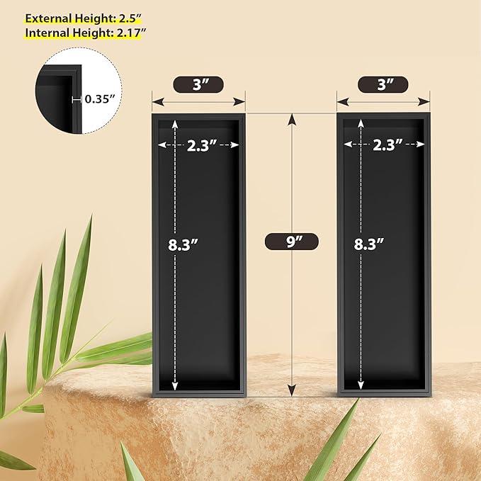 Kitchen Drawer Organizer Bins, Black Bamboo Drawer Organizer Stackable for Silverware, Utensils, Cutlery, Flatware, Junk Drawer, Dresser, Bathroom, 9" x 3" x 2.5" (Set of 2) - ModernBath