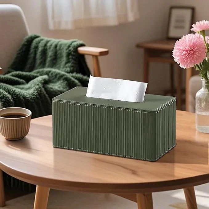Cretkhp PU Leather Tissue Box Cover Rectangle with Magnetic Closure, Modern Tissue Box Holder for Bathroom NightStands Livingroom, Decorative Tissue Holder for 120(3-Ply)/160(2-Ply) Tissue Box (Green) - ModernBath