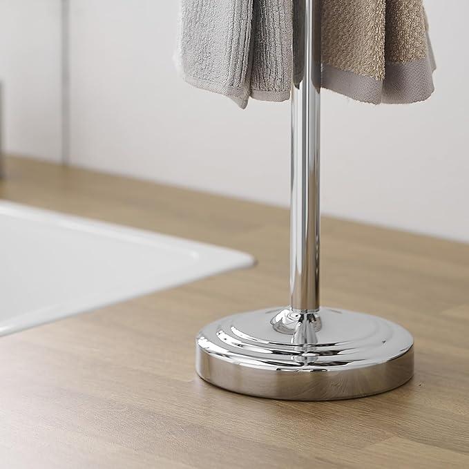 Hoimpro 17" Polished Chrome Standing Towel Rack Bracket, Double Towel Ring Free Hand Towel Stand Holder Bathroom Hardware Accessories Set Towel Bar for Bathroom Vanities and Kitchen Countertops - ModernBath