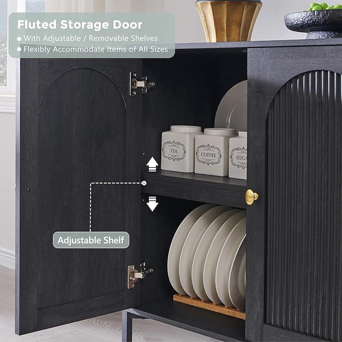 Bathroom Cabinet with Storage, 92.63" W Fluted Arched Free Standing Floor Cabinet w/Adjustable Shelves, Modern Sideboard Cabinet for Bathroom, Kitchen, Living Room, Entryway, Dark Grey - ModernBath