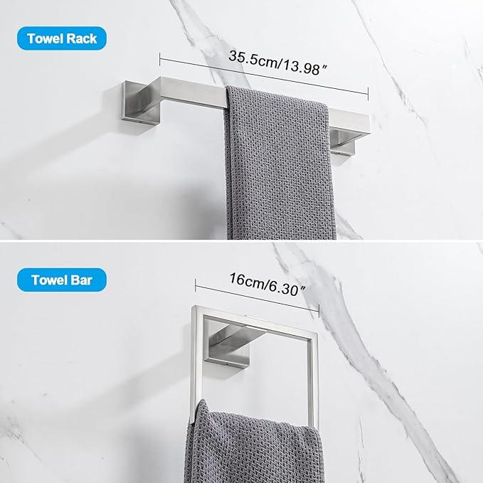 4-Piece Bathroom Hardware Set, Towel Rack Towel Holder Toilet Paper Holder Towel Hooks Towel Bar Set Stainless Steel Towel Rack Accessories Set Wall Mounted, Brushed Nickel 16 Inch - ModernBath