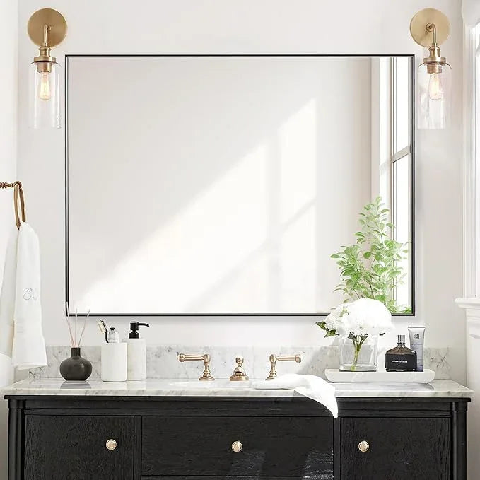 Bonverre 30x40 Inch Black Bathroom Mirror for Wall, Aluminum Frame Rectangle Rectangular Vanity Mirror, Modern Large for Bedroom, Living Room, Horizontal or Vertical - ModernBath