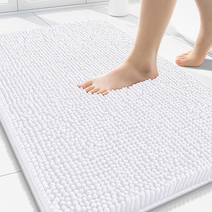 Arotive Bathroom Rugs 30x20, Extra Soft Absorbent Shaggy Chenille Bath Rugs, Machine Washable Rubber Backing Non-Slip Bath Mats for Bathroom Floor Tub and Shower, Home Decor Accessories, White - ModernBath