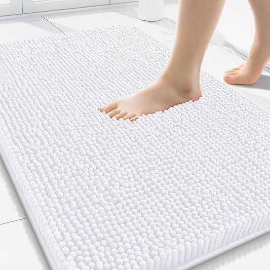 Arotive Bathroom Rugs 30x20, Extra Soft Absorbent Shaggy Chenille Bath Rugs, Machine Washable Rubber Backing Non-Slip Bath Mats for Bathroom Floor Tub and Shower, Home Decor Accessories, White - ModernBath